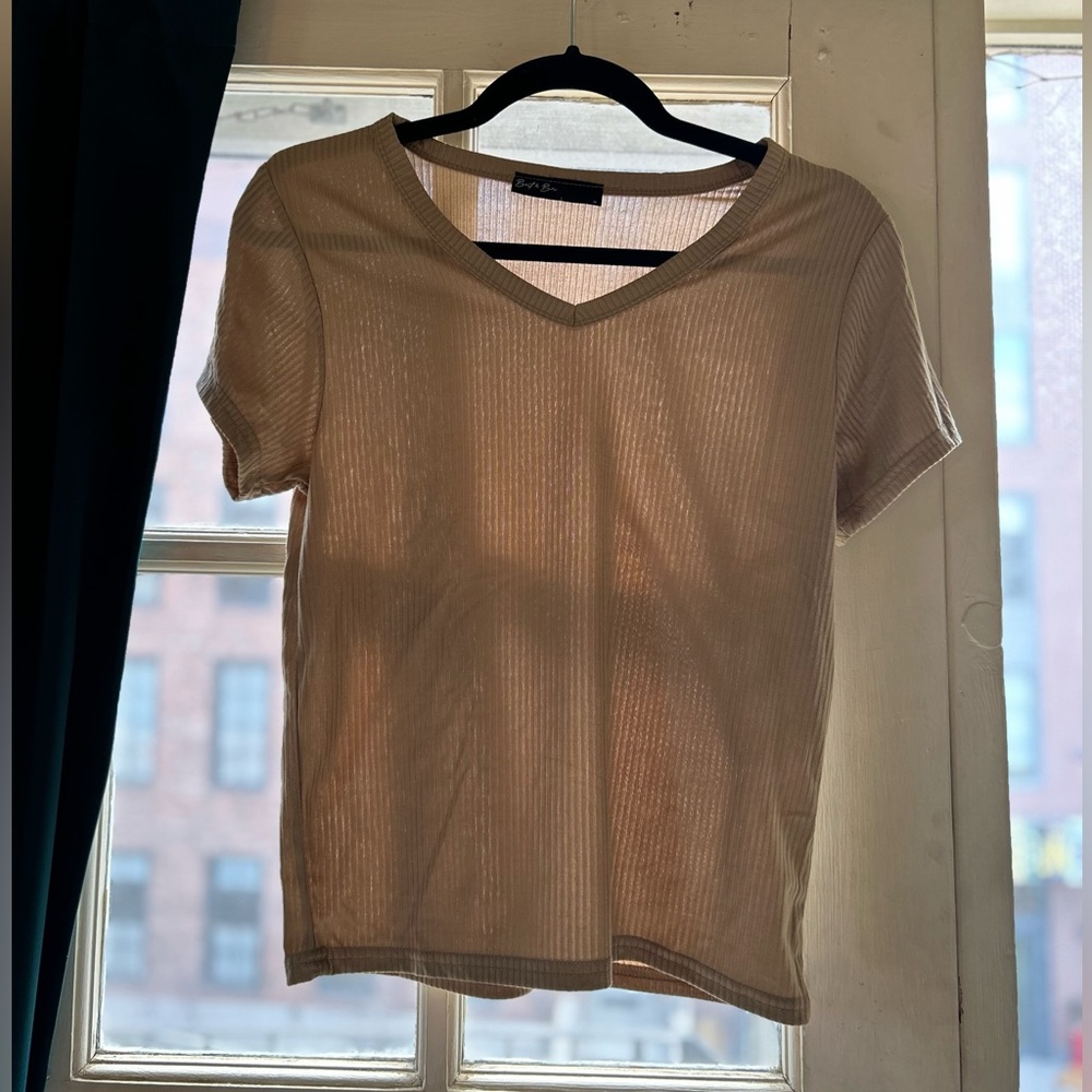 Light brown v neck T-shirt